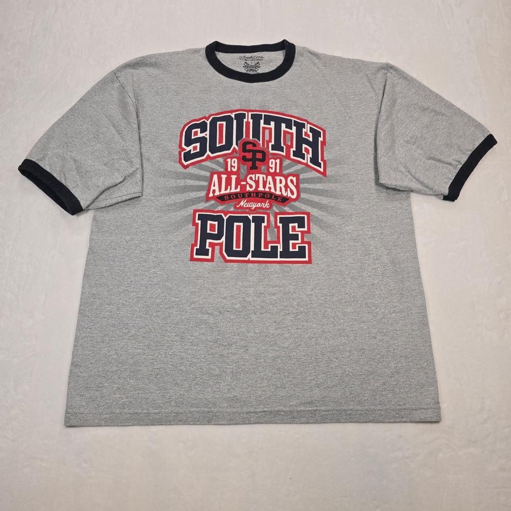 South Pole Shirt Mens L Gray Ringer Y2K Hip Hop Streetwear All Stars Graphic